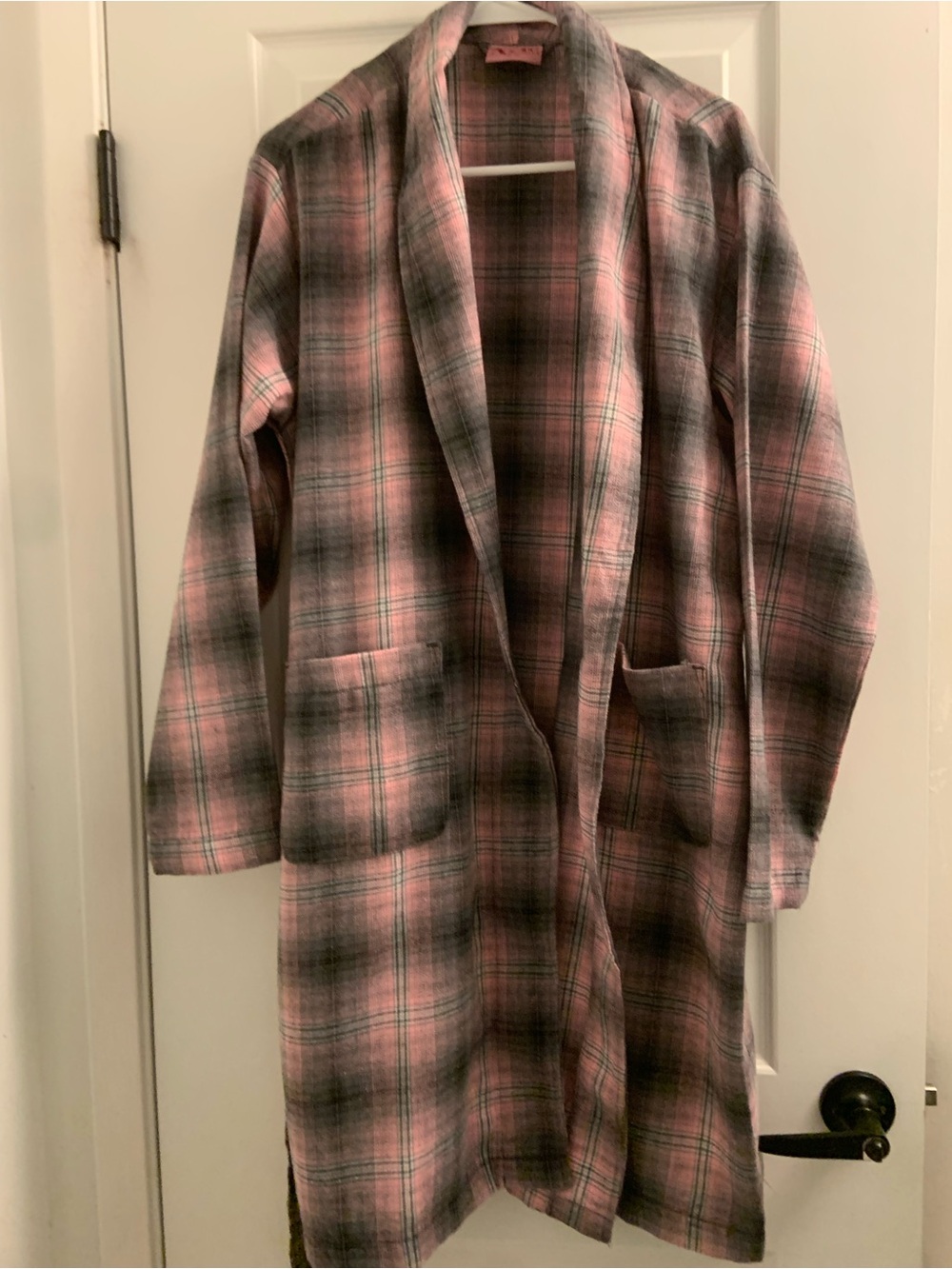 Ariella Pink and Gray Plaid Shawl-Collar Coatigan Robe
